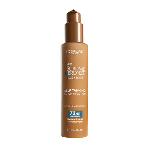 L'Oreal Paris Sublime Bronze Hydrating Self Tanning Serum-In-Lotion, Self Tanner for Face and Body with Coconut Water and Hyaluronic Acid, Provides