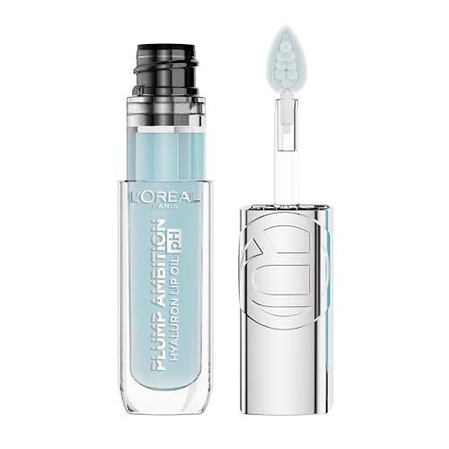 L'Oreal Paris Plump Ambition pH Hyaluron Lip Oil, Color Shifting Lip Tint with 24HR Hydration, Volumizing Shine and Lasting Color, 010 pH Cristal Ice