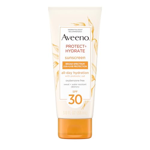 Aveeno Protect + Hydrate Moisturizing Sunscreen Lotion with Broad Spectrum SPF 30 & Prebiotic Oat, Weightless Sweat & Water-Resistant Full Body Beauty & Personal Care Aveeno
