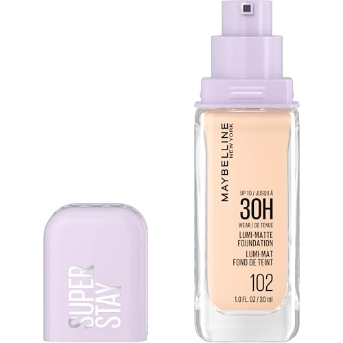 Maybelline Super Stay Lumi-Matte Foundation, Lightweight and Buildable Full Coverage Foundation Makeup For Up To 30HR Wear, 102, 1 Count