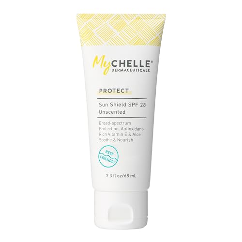 MyCHELLE Dermaceuticals Sun Shield SPF 28 Unscented (2.3 Fl Oz) - Soothing Reef Safe Sunscreen with Vitamin E and Aloe - TSA Approved. Liquid Zinc Beauty & Personal Care MyChelle Dermaceuticals