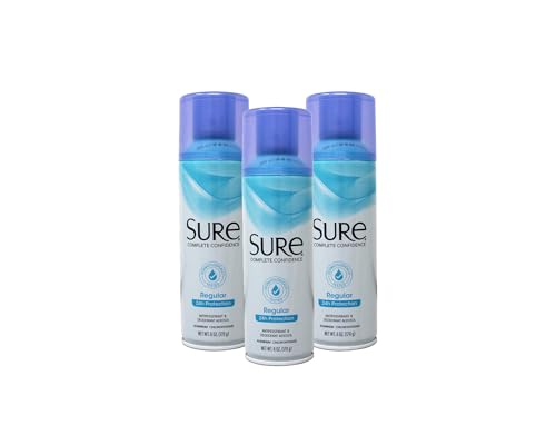 Sure Regular Scent Aerosol Antiperspirant and Deodorant - 24-Hour Protection for Men and Women - Fast Drying Spray Deodorant - 6 oz, Pack of 3 Beauty and Personal Care Sure