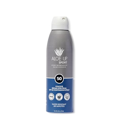 ALOE UP Sport Continuous Spray Sunscreen SPF 50 - Broad Spectrum UVA/UVB Sunscreen Protector for Face and Body - With Aloe Vera Gel - Fast Absorbing Beauty & Personal Care ALOE UP