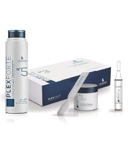 Lendan PlexForte Recomended KIT No.3 Instant Hair Repair Mask Shot of 6 Ampoules 0.44fl.oz. each + No.5 Strengthens and Repair Conditioner 300ml for
