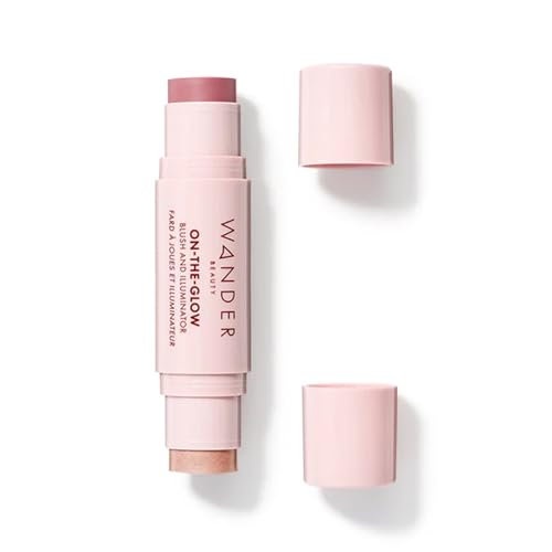 Wander Beauty On-the-Glow Blush and Illuminator - Dusk/Nude Glow - 7-in-1 Hydrating Cream Blush & Highlighting Stick - Stick Blush for Cheeks, Lip Beauty & Personal Care Wander Beauty