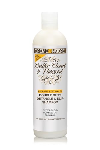 Creme of Nature Double Duty Detangle and Slip Shampoo with Butter Blend, Flaxseed and Argan Oil, Moisture-Rich Elongating Cleanser for Natural, Curly Beauty & Personal Care Creme of Nature