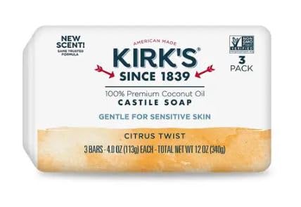 Kirk's 100% Premium Coconut Oil Castile Bar Soap, Citrus Twist, 3 Bars, 4 oz (113 g) Each Beauty & Personal Care Kirk's
