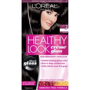 Loreal Healthy Look Hair Dye, Creme Gloss Color, Black 2, 1 ct (Pack of 3) Beauty & Personal Care L'ORÉAL