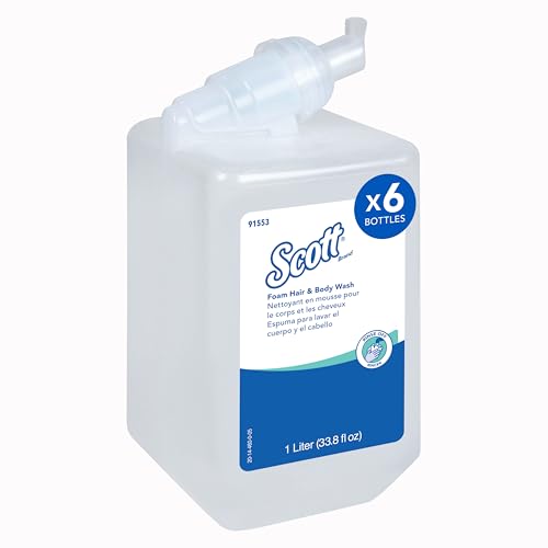 Scott Professional Foam Hair and Body Wash (91553), 1.0 L, Foaming, Light Blue, Fresh Scent, Manual Refills, (6 Bottles) Beauty & Personal Care Scott Professional
