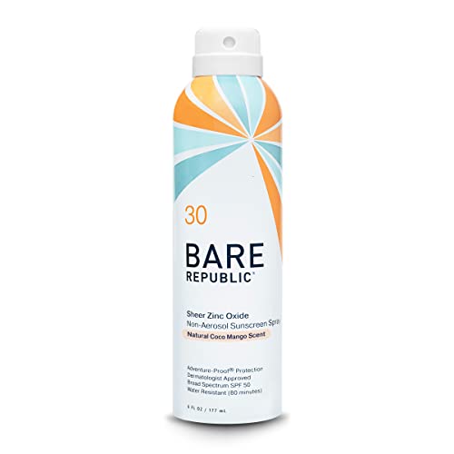 Bare Republic Mineral Sunscreen SPF 30 Sunblock Spray, Sheer and Non-Greasy Finish, Coconut Mango Scent, 6 Fl Oz Beauty & Personal Care Bare Republic