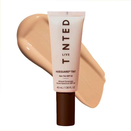Live Tinted Hueguard Tinted Sunscreen SPF 50 - Mineral Sunscreen for Face, Skin Tint with Buildable Coverage, Dewy Glow Finish, Hydrating, Vegan Beauty & Personal Care Live Tinted