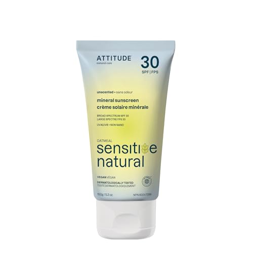 ATTITUDE Mineral Sunscreen for Sensitive Skin, EWG Verified, Broad Spectrum UVA/UVB, Dermatologically Tested, Plant and Mineral-Based Formula, Vegan Beauty & Personal Care ATTITUDE