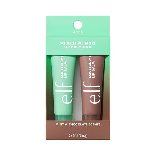 e.l.f. Squeeze Me More Lip Balm Duo, Moisturizing Balm For A Sheer Tint Of Color, Made With Hyaluronic Acid, Vegan & Cruelty-Free, Mint & Chocolate Beauty and Personal Care e.l.f.