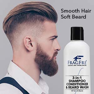 FRAGFRE Shampoo Conditioner and Beard Wash for Men, 12 oz - Unscented, Sensitive Skin, 3 in 1 Hair and Beard Cleansing and Conditioning, Grooming Beauty & Personal Care FRAGFRE