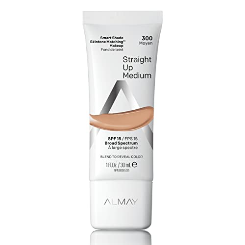 Almay Skintone Matching Foundation, Smart Shade Face Makeup with SPF 15, Hypoallergenic, Oil-Free, Dermatologist-Tested, 300 Straight Up Medium, 1 fl Beauty & Personal Care Almay