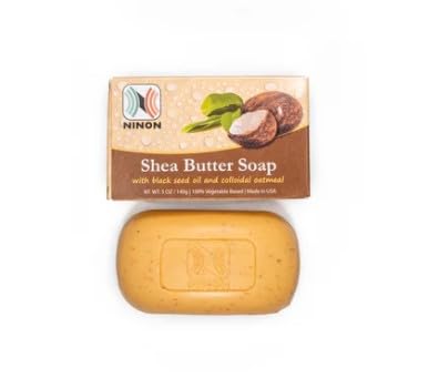 Ninon Shea Butter Soap Bars (5oz)- 6 PACK Made With 100% Natural Pure Vegetable Oils; African Shea Butter, Black Seed Oil and Colloidal Oatmeal; Ultra Beauty & Personal Care Ninon
