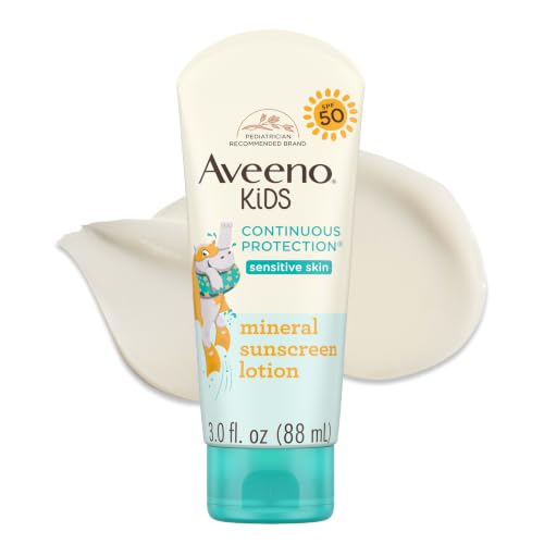 Aveeno Kids Continuous Protection Zinc Oxide Broad Spectrum Sunscreen Lotion for Kids’ Sensitive Skin. SPF 50 Oxybenzone Free Sunscreen, Tear Beauty & Personal Care Aveeno