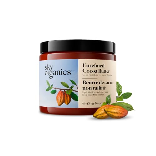 Sky Organics Raw Cocoa Butter for Body (16 oz) 100% Pure & Unrefined Solid Butter - Deeply Hydrates & Conditions Very Dry Skin - Promotes Smooth Tone Beauty & Personal Care Sky Organics