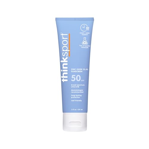 Thinksport SPF 50+ Mineral Sunscreen with Zinc Oxide, 3 Fl Oz - Safe, Natural Sunscreen Lotion for Sports & Active Use, Water Resistant Reef Safe Beauty & Personal Care THINK