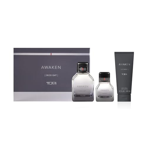 TUMI AWAKEN [08:00 GMT] Gift Set - Refreshing Cologne & Body Wash for Men - 3.4 oz & 1.0 oz Eau de Parfum, 6.7 oz Body Wash Beauty & Personal Care TUMI