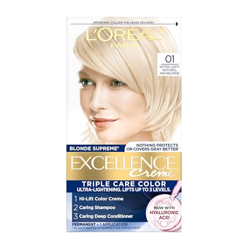 L'Oreal Paris Excellence Crème Permanent Hair Dye, Triple Care Hair Color with Hyaluronic Acid for 100% Gray Coverage, 01 Extra Light Natural Ash Beauty & Personal Care L'Oreal Paris
