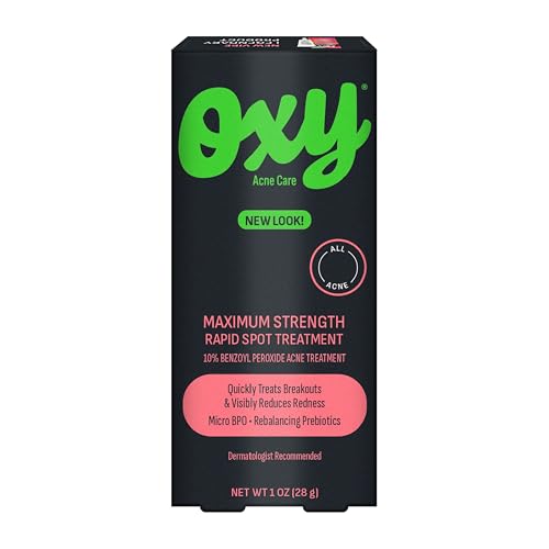 Oxy Rapid Acne Spot Treatment for Face & Body, Maximum Strength 10% Benzoyl Peroxide Blemish Cream Medication for Blackheads, Prebiotic Pimple Cream Beauty & Personal Care Oxy