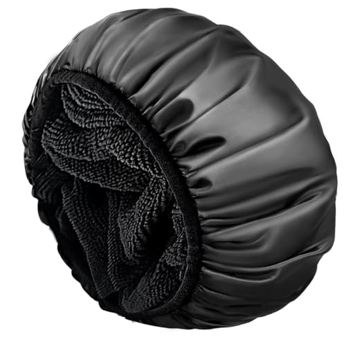 Aquior Shower Cap,Terry Lined Shower Cap for Women Reusable, Triple Layer Waterproof Bath Cap, Extra Large for Women Long Hair(Black) Beauty & Personal Care Aquior