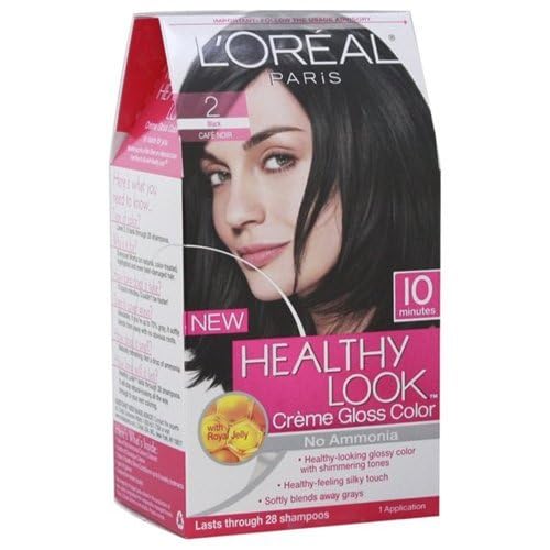 Loreal Healthy Look Hair Dye, Creme Gloss Color, Black 2, 1 ct (Pack of 3) Beauty & Personal Care L'ORÉAL
