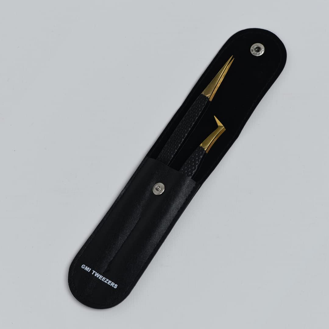 2pcs Black Straight and L-Shaped (Boot) Gold Pointed Eyelash Tweezers for Lash Extension - Stainless Steel Precision Tweezers for Volume and Classic Beauty & Personal Care GMI TWEEZERS