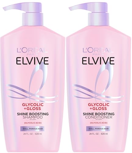 L'Oreal Paris Elvive Glycolic + Gloss Shine Boosting Shampoo and Conditioner Set, Cleanses and Smooths Dull, Porous Hair Into High-Shine, Glossy Hair Beauty & Personal Care L'Oreal Paris