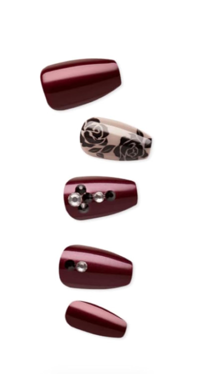 KISS imPRESS No Glue Mani Press On Nails, IMM25, Laced'up, Rose, Medium Size, Almond Shape, Includes 30 Nails, Prep Pad, Instructions Sheet, 1