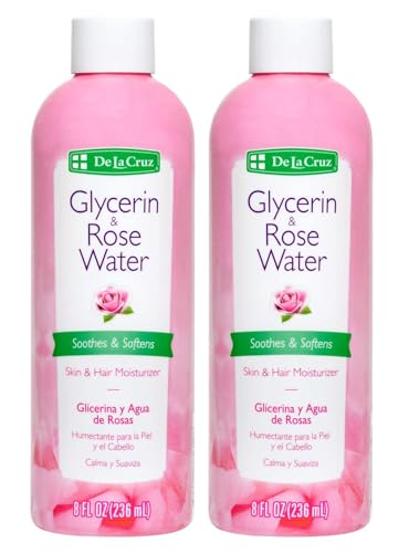 De La Cruz Rose Water and Glycerin for Face - Rosewater Facial Toner and Moisturizer for Skin and Hair 8 fl oz (236 mL) - 2 Bottles Beauty & Personal Care De La Cruz