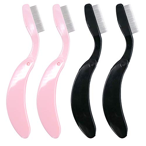 G2PLUS 4PCS Folding Eyelash Comb, Eyebrow Comb Metal Teeth, Eyelash Separator Comb, Eyelash Brush and Comb, Professional Tool for Define Lash & Brow Beauty & Personal Care G2PLUS