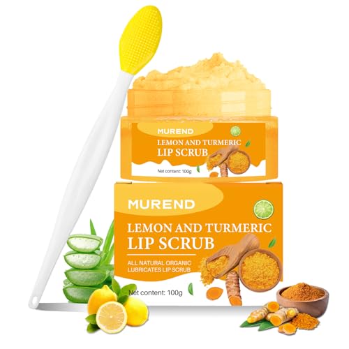 Turmeric Lemon Lip Scrub with Brush, Lip Scrubber Exfoliator for Dark Lips, Dry, Chapped Lips, Reduce Fine Lines, Natural Nourish Sugar Lip Scrub Beauty and Personal Care MUREND