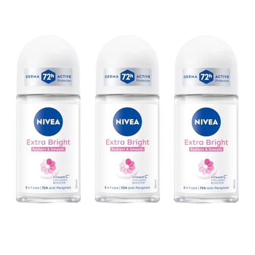 NIVEA Extra Bright 8 Super Food Vitamin C Collagen Booster Underarm Roll-On Deodorant, Alcohol-Free, 72HR Odor Protection, Smooth & Bright Skin, 50ml Beauty and Personal Care NIVEA