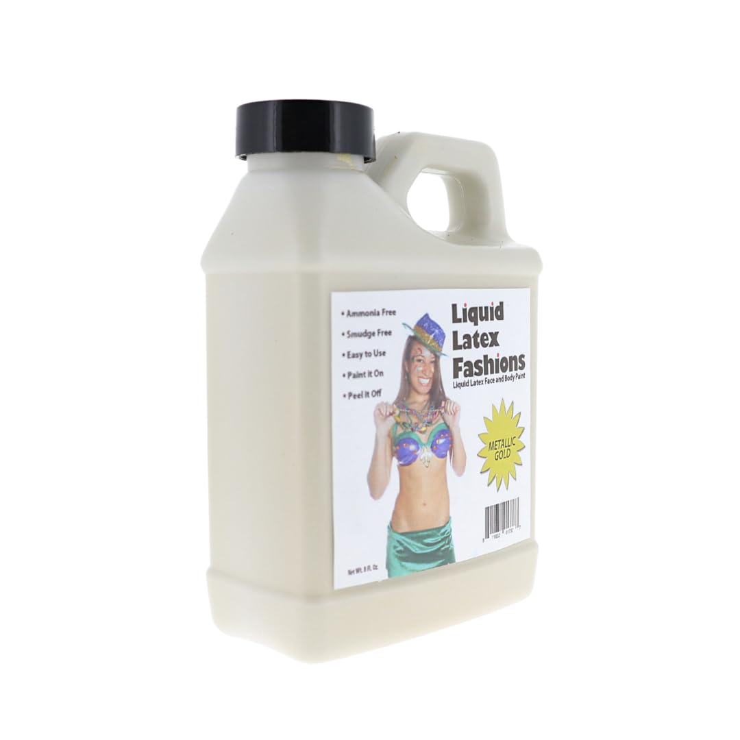 Metallic Gold 8 Oz - Liquid Latex Face and Body Paint for New Year's, Golden Age, Roaring 20's Costume, Cosplay and Concerts Beauty & Personal Care Liquid Latex Fashions