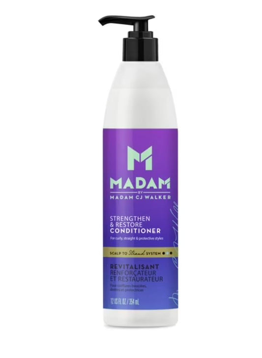 MADAM by MADAM CJ WALKER Strengthen & Restore Conditioner, 12 fl oz, Paraben-Free Hair Care for Curly & Straight Styles