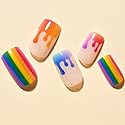 GLAMERMAID Rainbow Press on Nails Medium Square, Paint Color Ombre Nude Gel False Nals with Design, Colorful Glue on Nails Kit for Women, Colorful Beauty & Personal Care GLAMERMAID