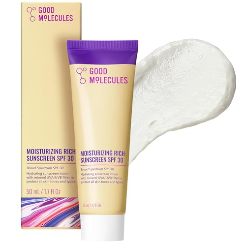Good Molecules Moisturizing Rich Sunscreen SPF 30 - Mineral Zinc Oxide Face Sunscreen - Hydrating, Fragrance-Free, No White Cast | Broad Spectrum Beauty and Personal Care Good Molecules Default Title