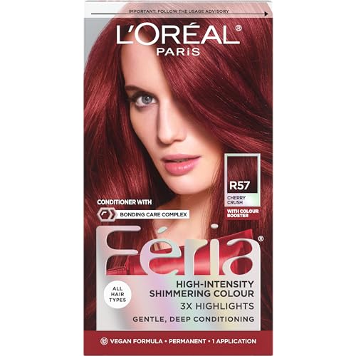L'Oreal Paris Feria Multi-Faceted Shimmering Permanent Hair Color, R57 Cherry Crush (Intense Medium Auburn), Pack of 1 Hair Dye Kit Beauty & Personal Care L'Oreal Paris