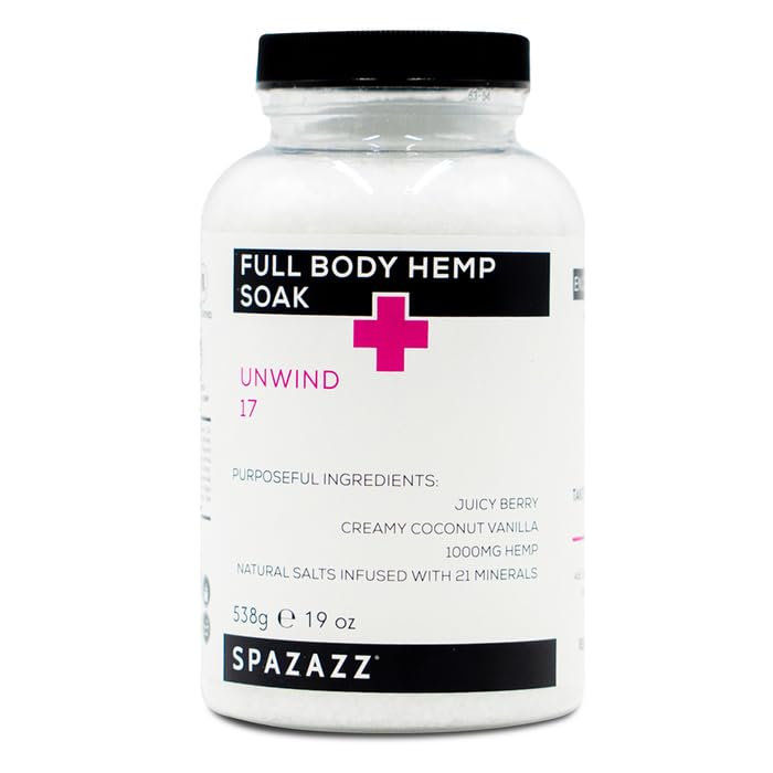 Spazazz Full Body Hemp Soak - 1000mg Hemp - Spa Hot Tub & Bath Aromatherapy Bath Salt Crystals - 538g/19oz (Unwind 17) Beauty and Personal Care Spazazz
