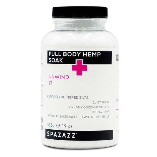 Spazazz Full Body Hemp Soak - 1000mg Hemp - Spa Hot Tub & Bath Aromatherapy Bath Salt Crystals - 538g/19oz (Unwind 17) Beauty and Personal Care Spazazz
