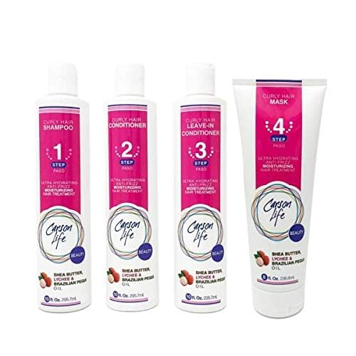 CARSON LIFE 4 Stage Hair Care System Kit For Curly Hair (Shampoo, Conditioner, Leave In Conditioner & Curly Hair Mask) - Paraben and Sulfate Free Beauty & Personal Care Carson Life