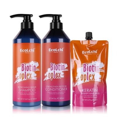 Ecolchi Biotin Oplex Hair Care Set with Shampoo, Conditioner, Hair Mask - Amino Acids Plus Keratin Treatment - Repair Heat Damage, Frizz Beauty & Personal Care ECOLCHIPRO