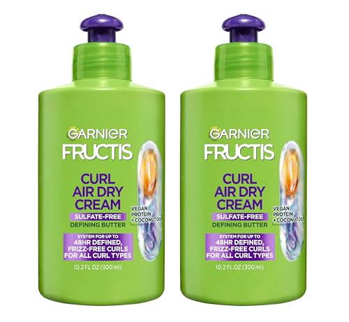 Garnier Fructis Curl Nourish Air Dry Cream Leave In Conditioner, Sulfate-Free Curl Defining Cream For Moisture and Frizz Control Waves, Curls,