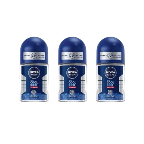 NIVEA Men Cool Kick Anti-Perspirant Roll-On Deodorant 25ml - 72 Hour Sweat & Odor Protection, Refreshing Cool Formula with Masculine Scent, Skin Beauty and Personal Care NIVEA