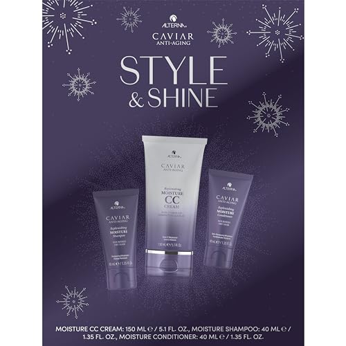 CAVIAR Anti-Aging Style & Shine Replenishing Moisture Gift Set |CC Cream 5.1oz, Travel Size Moisture Shampoo and Conditioner Set | Leave-In Hair Beauty & Personal Care Alterna