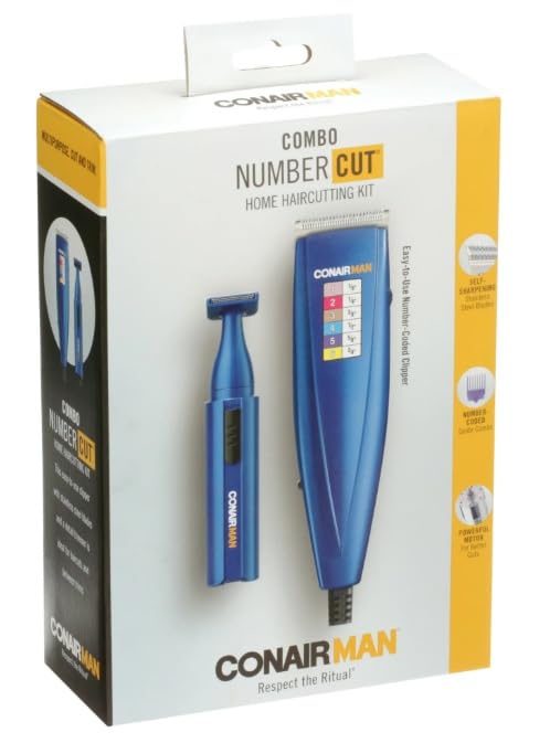CONAIRMAN Clipper Trimmer Combo with Colored Number Comb Guides Hair Cutting Barber Cut Haircut Kit Storage Pouch Blue Beauty and Personal Care CONAIRMAN
