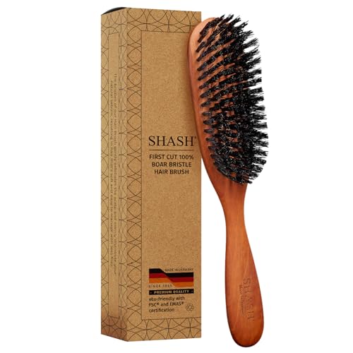 SHASH Classic German First Cut 100% Boar Bristle Hair Brush Since 1869 - Conditions Hair, Improves Texture, Exfoliates Scalp, Fine to Normal not Beauty & Personal Care SHASH