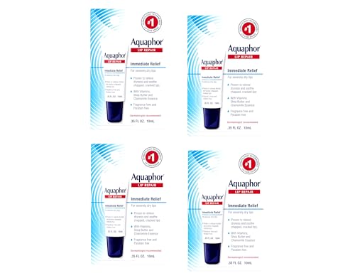 Aquaphor Lip Repair Ointment - Long-lasting Moisture to Soothe Dry Chapped Lips - .35 fl. oz Tube, 4 Pack Beauty and Personal Care AQUAPHOR